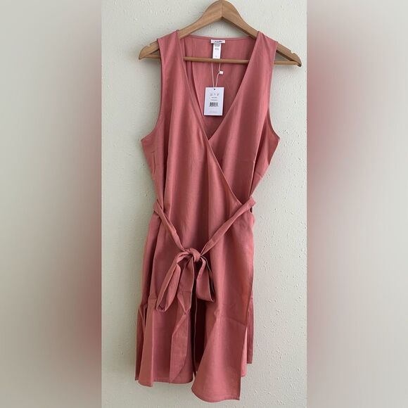 New Andie Swim The Cacela Wrap Dress Linen Blend in Sunset Pink Size L - Picture 3 of 8
